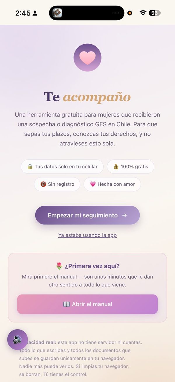 Pantalla de la aplicacion Te acompano en el GES